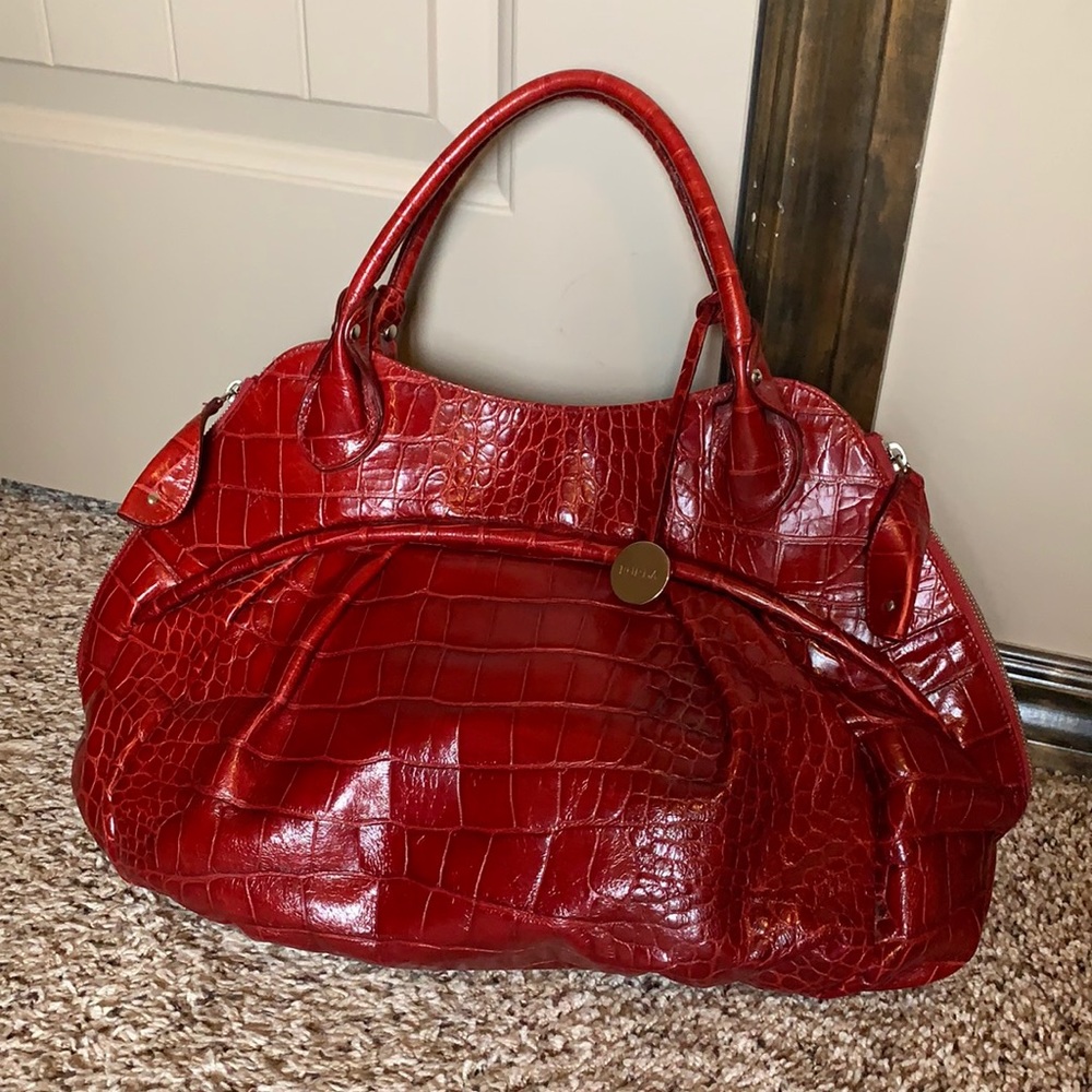 Furla Red Crocodile Leather Large Clara Shopper